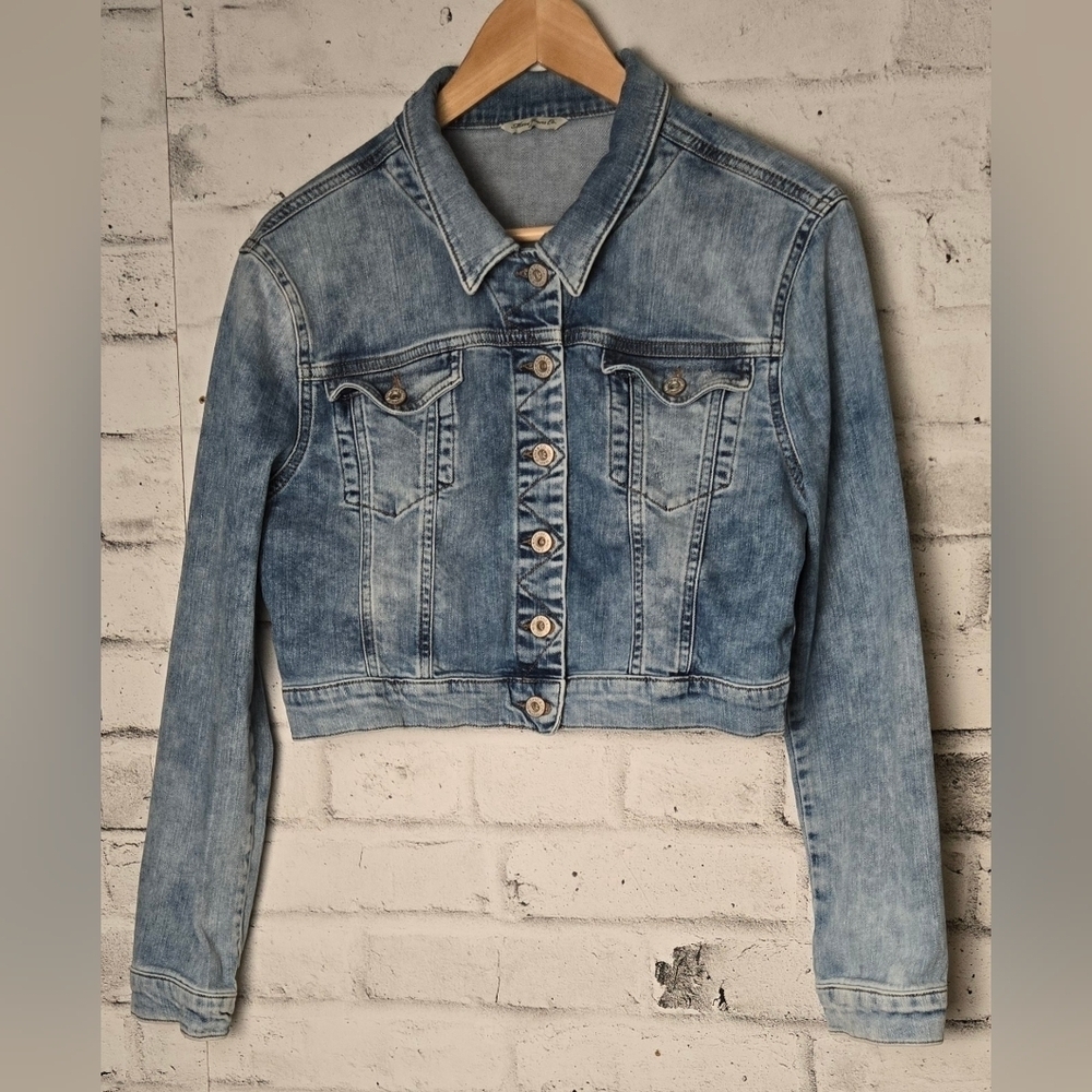 Mavi Rosie Cropped Denim Jacket Blue Button Front Size XL - Picture 4 of 16